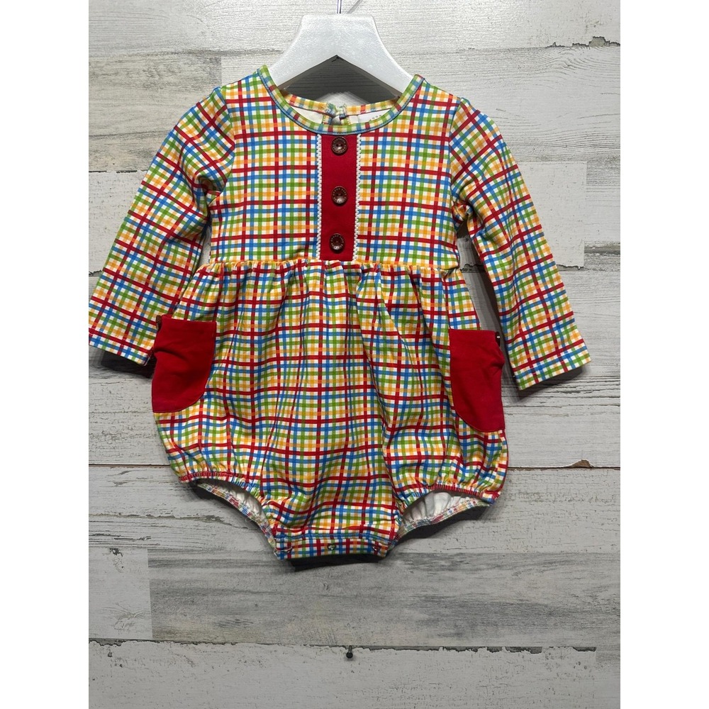 Swoon Baby Romper Girls 12M Rainbow Plaid Long Sleeve Bubble NWT